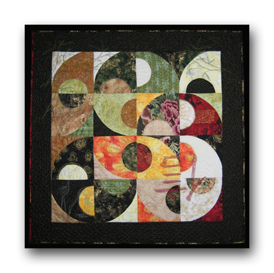 The Chinese Letter that is quilted in the right hand corner means Faith. There are also cranes and bamboo quilted onto the surface. Donated to the Brehm Center for Type I Diabetes at the University of Michigan.