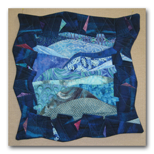 One of the quilt groups I attend is called Playing Outside of the Block. Its a wonderful mix of traditional and art quilters. A challenge was issued to make an 18" x 18" piece on the theme of cool or hot. I chose to make a cool piece. I wanted to practice the skills I learned from Vikki Pignatelli on pleated borders and curved piecing. So this was a perfect opportunity to make a small piece. Check out all the 18" x 18" pieces on the Playing Outside of the Block website.&nbsp;